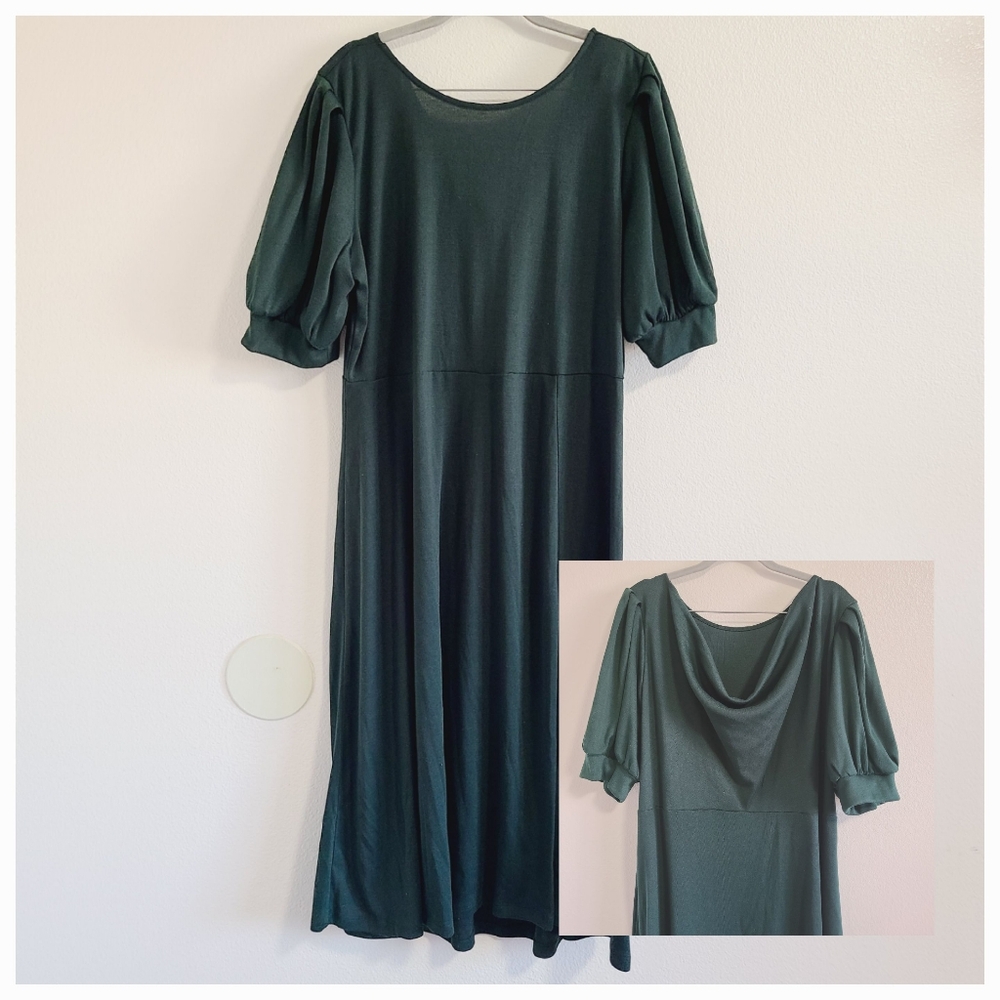 Eloquii Dark Emerald Green Cowl Back Dress